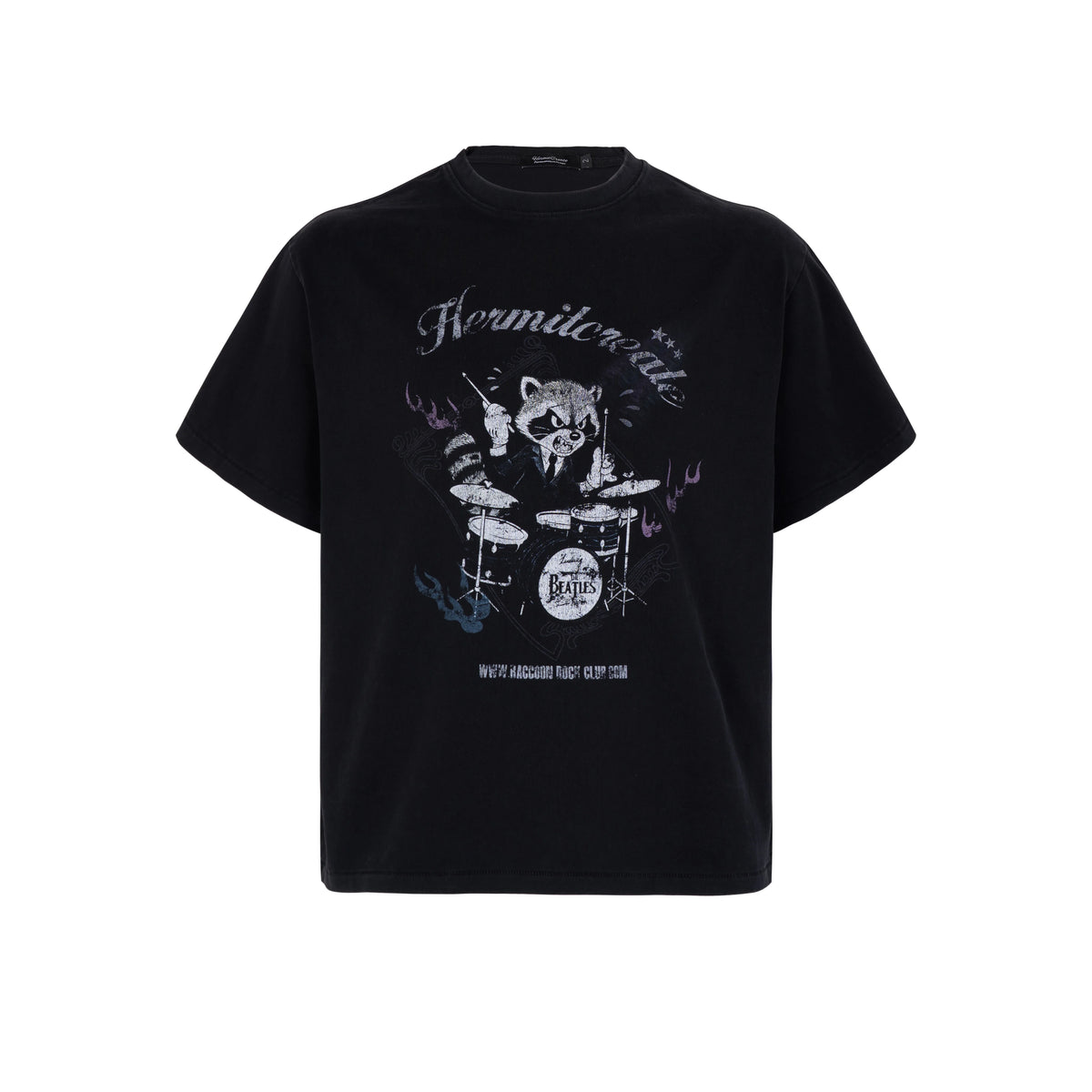 HC/HermitCreate Rock Raccoon Retro Vintage Vintage Short Sleeve Boxy Edition T-shirt