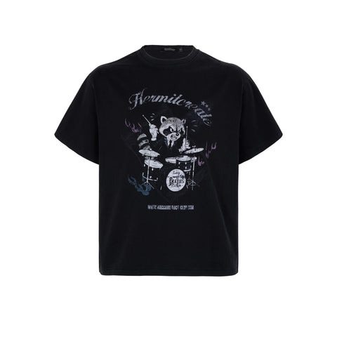 HC/HermitCreate Rock Raccoon Retro Vintage Vintage Short Sleeve Boxy Edition T-shirt