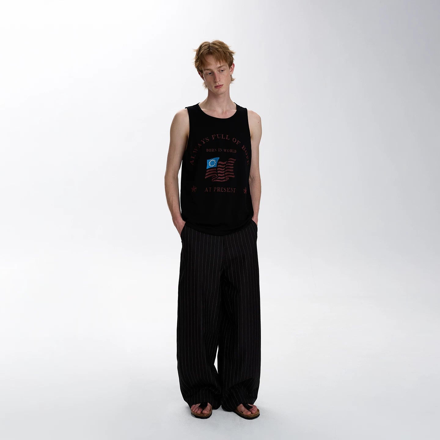 A PUEE American letter printed sweat vest cleanfit casual loose and versatile skin friendly T-shirt top