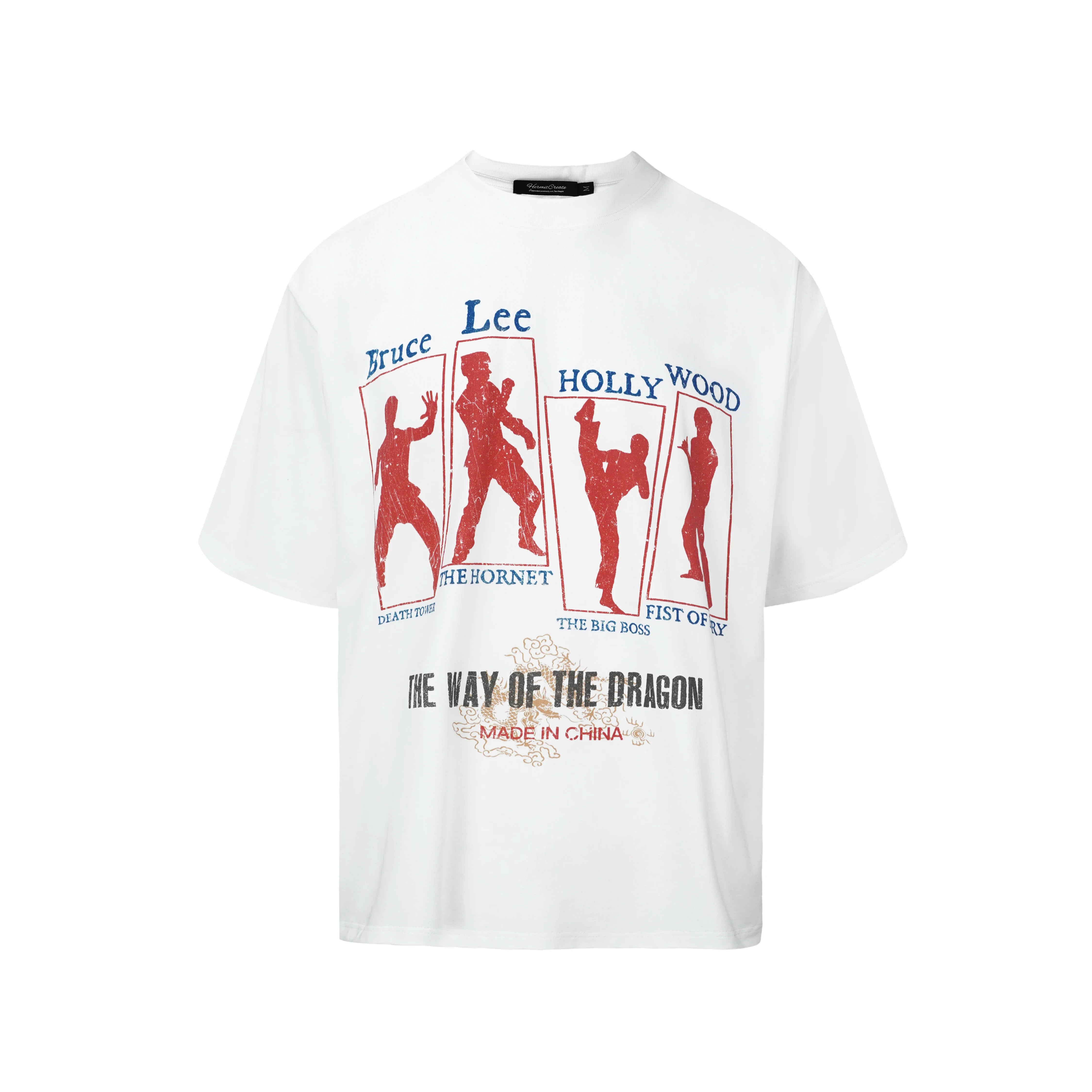 HC/HermitCreate Bruce Lee 2.0 Vintage Printed Vintage Washed Short Sleeve T-shirt Heavy Weight