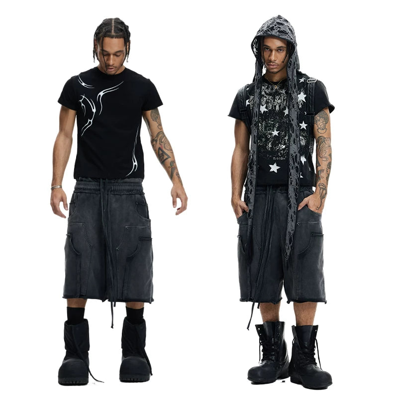 DND4DES original design deconstruction double waisted washed distressed cropped pants 340g pure cotton shorts loose sweatpants