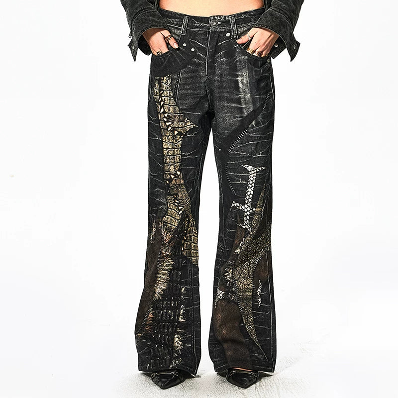 DND4DES Left Handed Zhang Yanqi Original Niche Digital Printed Cross Splicing Straight Leg Pants