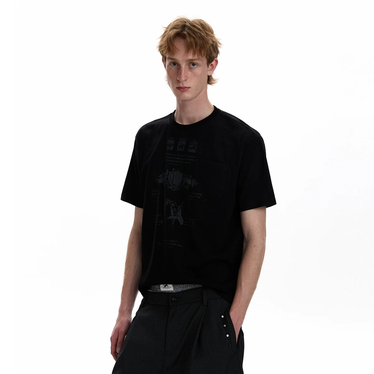 A PUEE American retro vintage vintage vintage vintage round neck T-shirt for men and women, light Asian style shoulder cut short top for summer