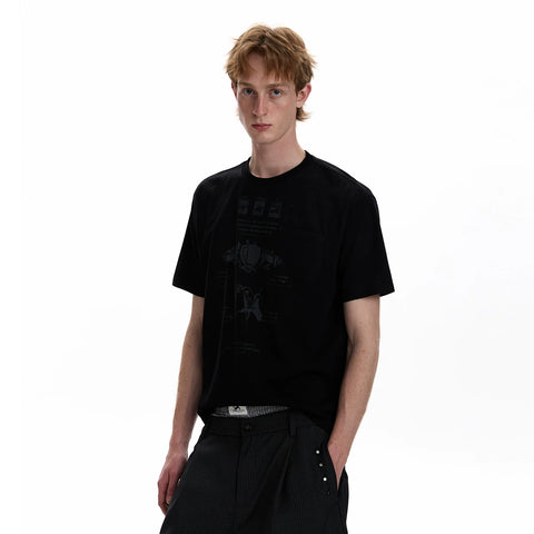 A PUEE American retro vintage vintage vintage vintage round neck T-shirt for men and women, light Asian style shoulder cut short top for summer