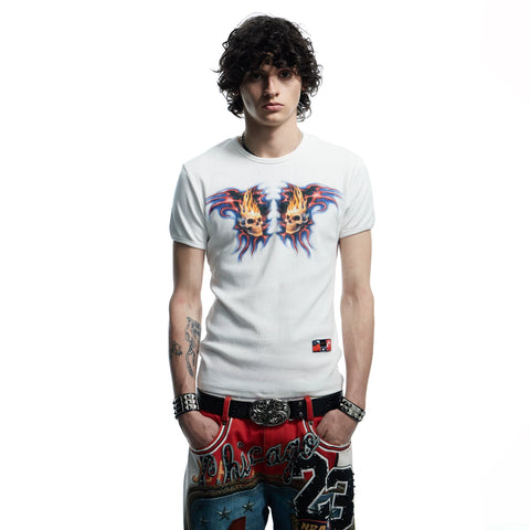 DND4DES American Street Hip Hop Short Sleeve Tight Elastic Skull Print Slimming Bottom Thread T-shirt