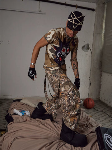 DND4DES American original detachable ribbon octopus pants tree branch camouflage pants wide leg pants