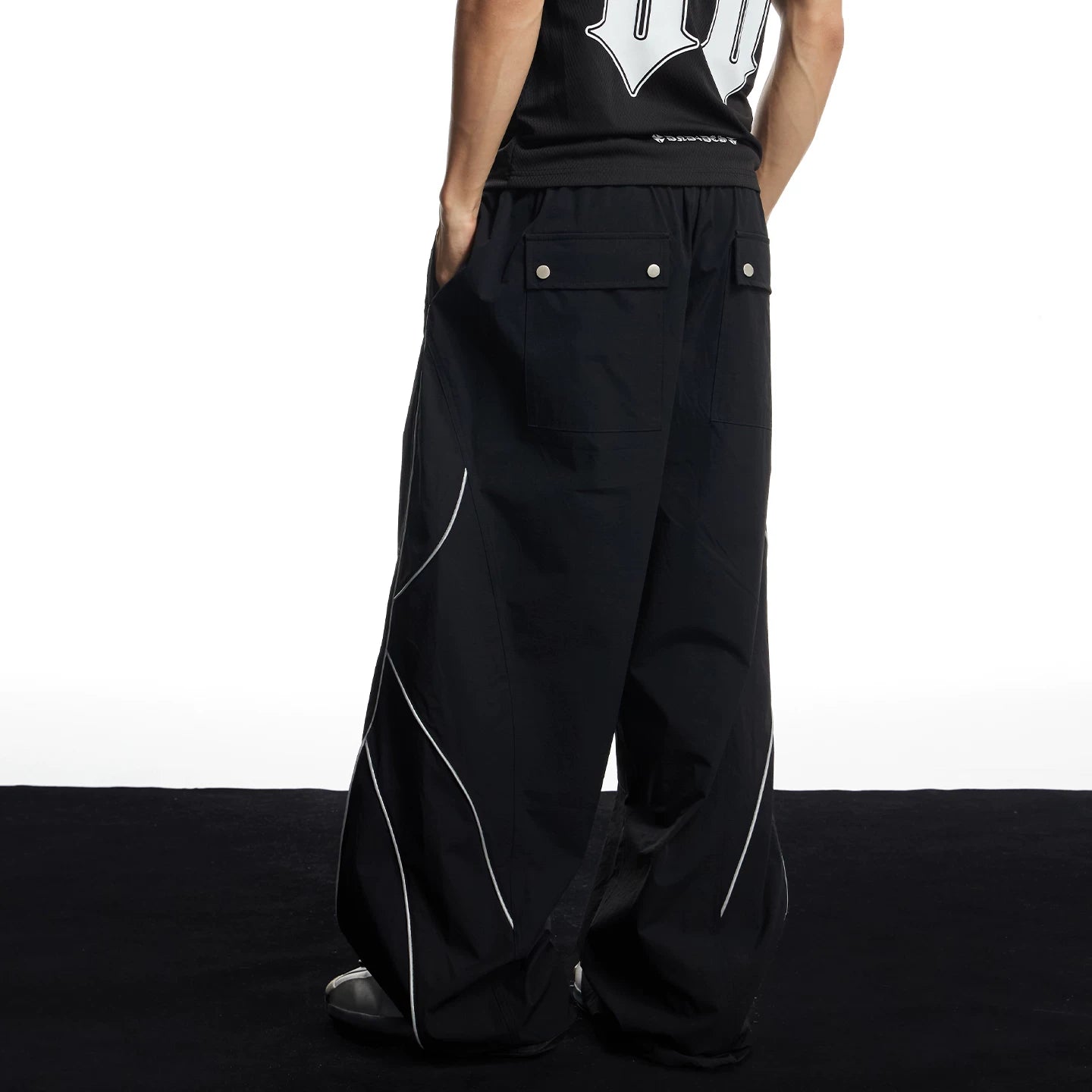 DND4DES American street high-end reflective strip wide leg paratrooper pants commuting black loose sports pants