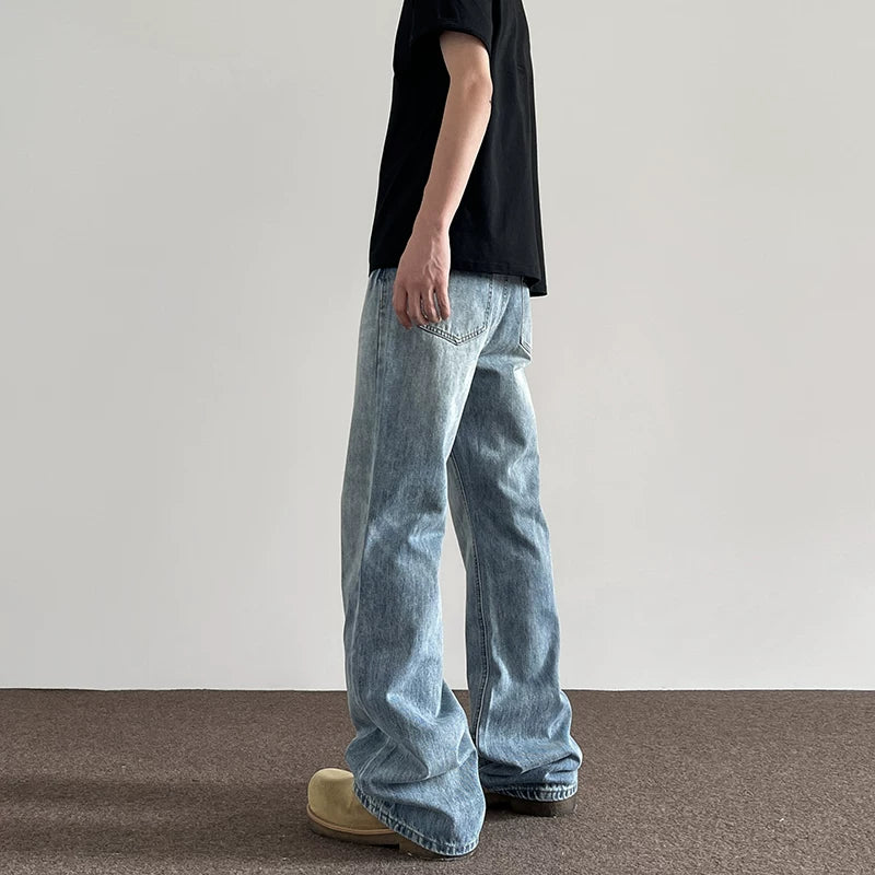 A PUEE American High Street Clean Fit Lightning Washed Jeans Men's Trendy Straight Tube Micro Pull Vibe Handsome Pants