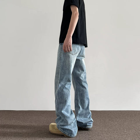 A PUEE American High Street Clean Fit Lightning Washed Jeans Men's Trendy Straight Tube Micro Pull Vibe Handsome Pants