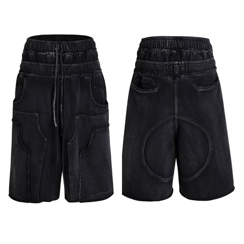 DND4DES original design deconstruction double waisted washed distressed cropped pants 340g pure cotton shorts loose sweatpants