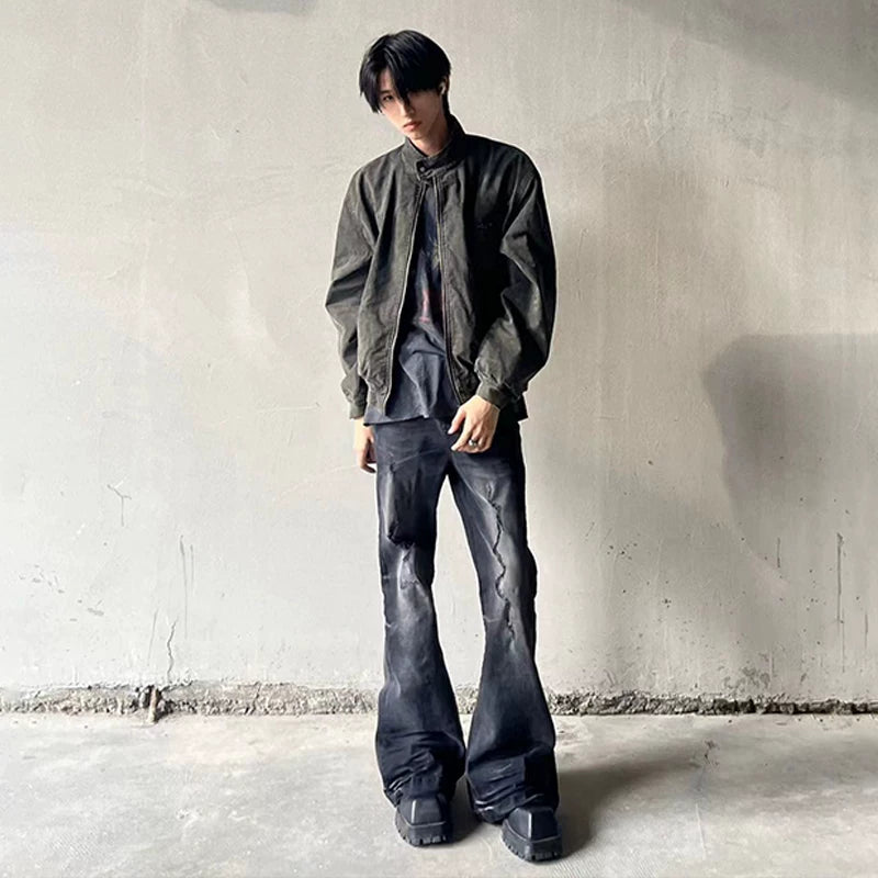 DND4DES American High Street Cleanfit Heavy Industry Washed, Used, Broken, Hole Stacked, Elastic, Micro Pull denim jeans