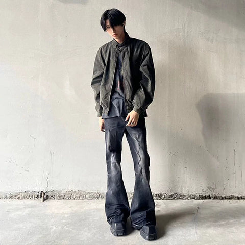 DND4DES American High Street Cleanfit Heavy Industry Washed, Used, Broken, Hole Stacked, Elastic, Micro Pull denim jeans