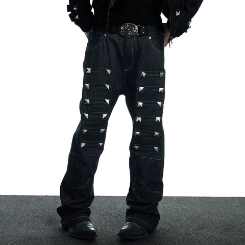 DND4DES Street Palace Style Subculture Punk Heavy Industry Design Sense Original Cow Straight Tube Micro Pull denim jeans