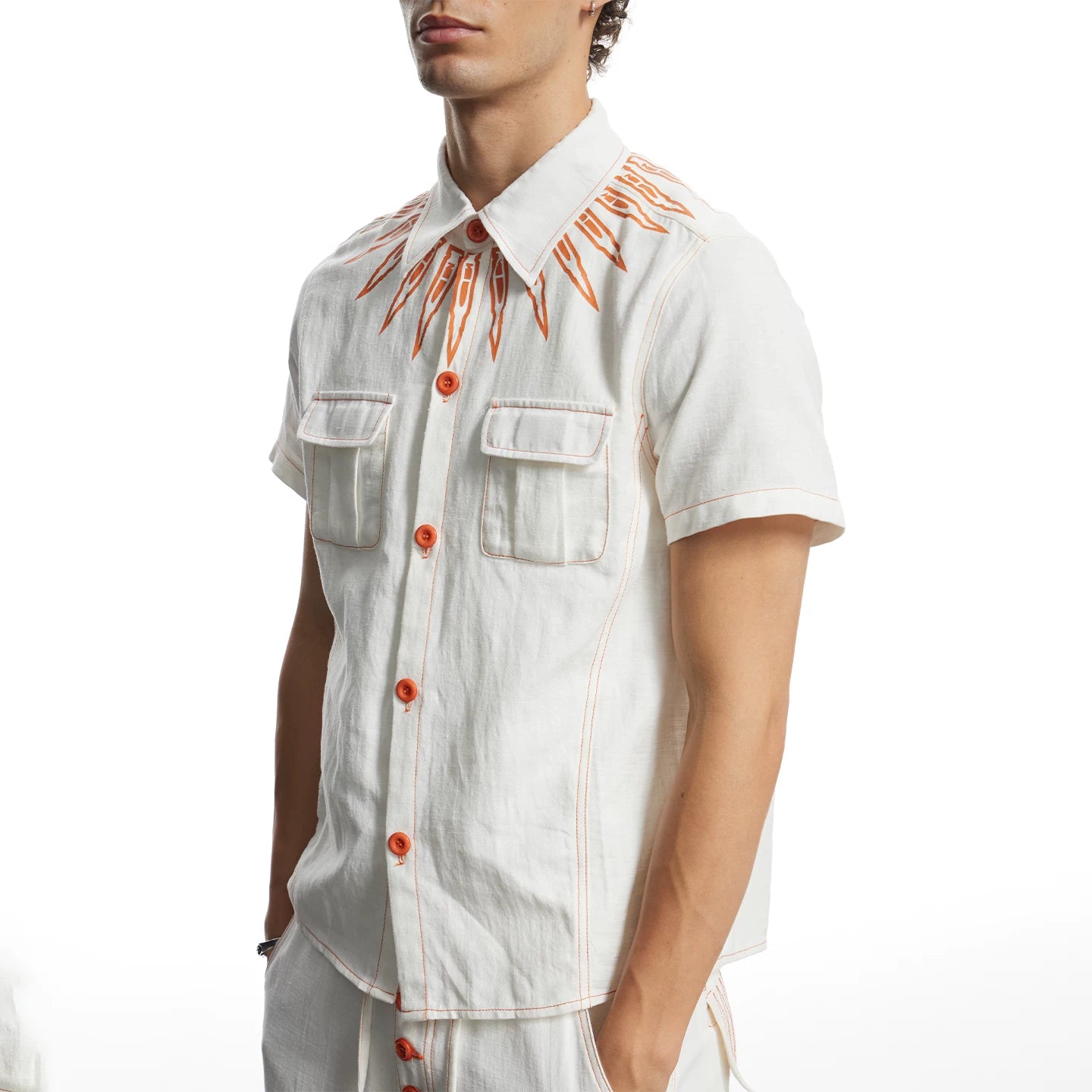DND4DES American street contrasting bullet print linen shirt breathable and cool casual commuting short sleeved top