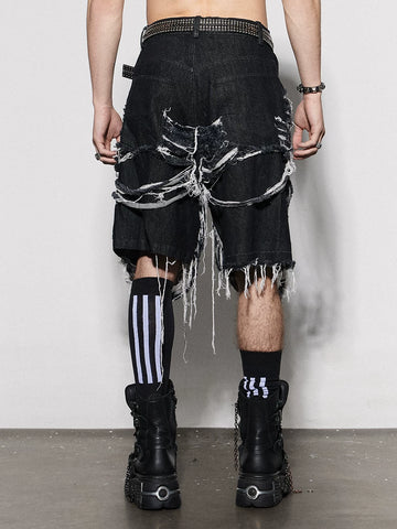 DND4DES/New Pants Band Same Style/American Street Heavy Industry Washed Knife Cut Jeans, Quarter Pants, Shorts