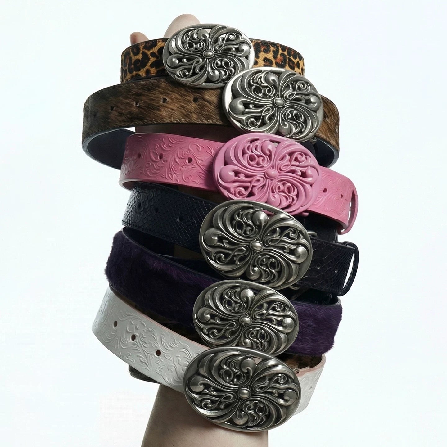 DND4DES Ding Yuxi's retro honeysuckle pattern carved belt, heavy-duty head layer cowhide leather belt, waist belt