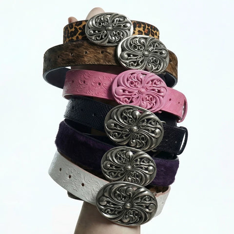 DND4DES Ding Yuxi's retro honeysuckle pattern carved belt, heavy-duty head layer cowhide leather belt, waist belt