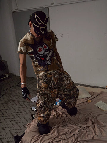 DND4DES American original detachable ribbon octopus pants tree branch camouflage pants wide leg pants