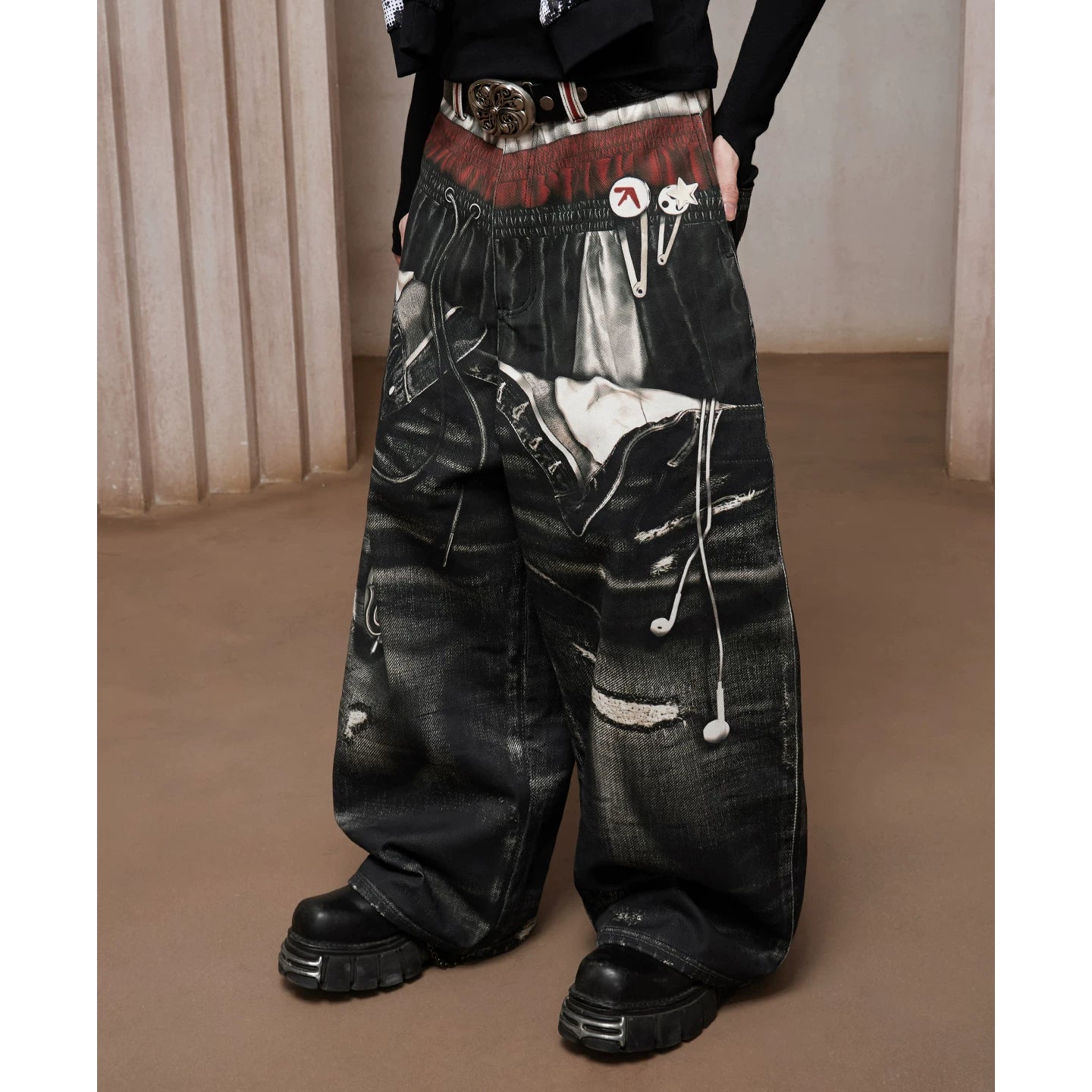 DND4DES Liu Yaowen's original American style 3D printed three waisted printed curved knife silhouette baggy jeans