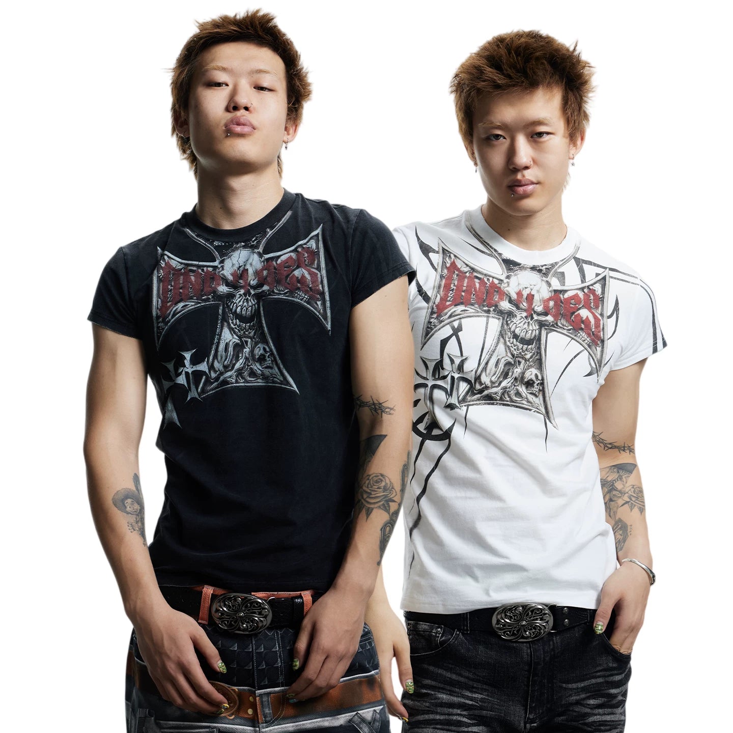 DND4DES American High Street Skeleton Cross T-shirt with Dark Graffiti Printed Short Sleeve