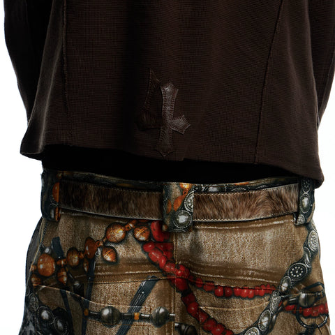 DND4DES Wang Sulong's same retro honeysuckle pattern brown horsehair heavy industry top layer cowhide leather belt waist belt