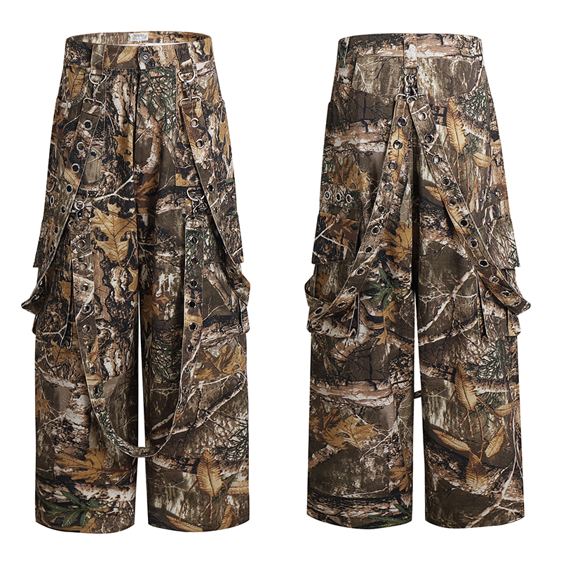 DND4DES American original detachable ribbon octopus pants tree branch camouflage pants wide leg pants