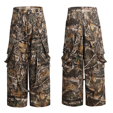 DND4DES American original detachable ribbon octopus pants tree branch camouflage pants wide leg pants