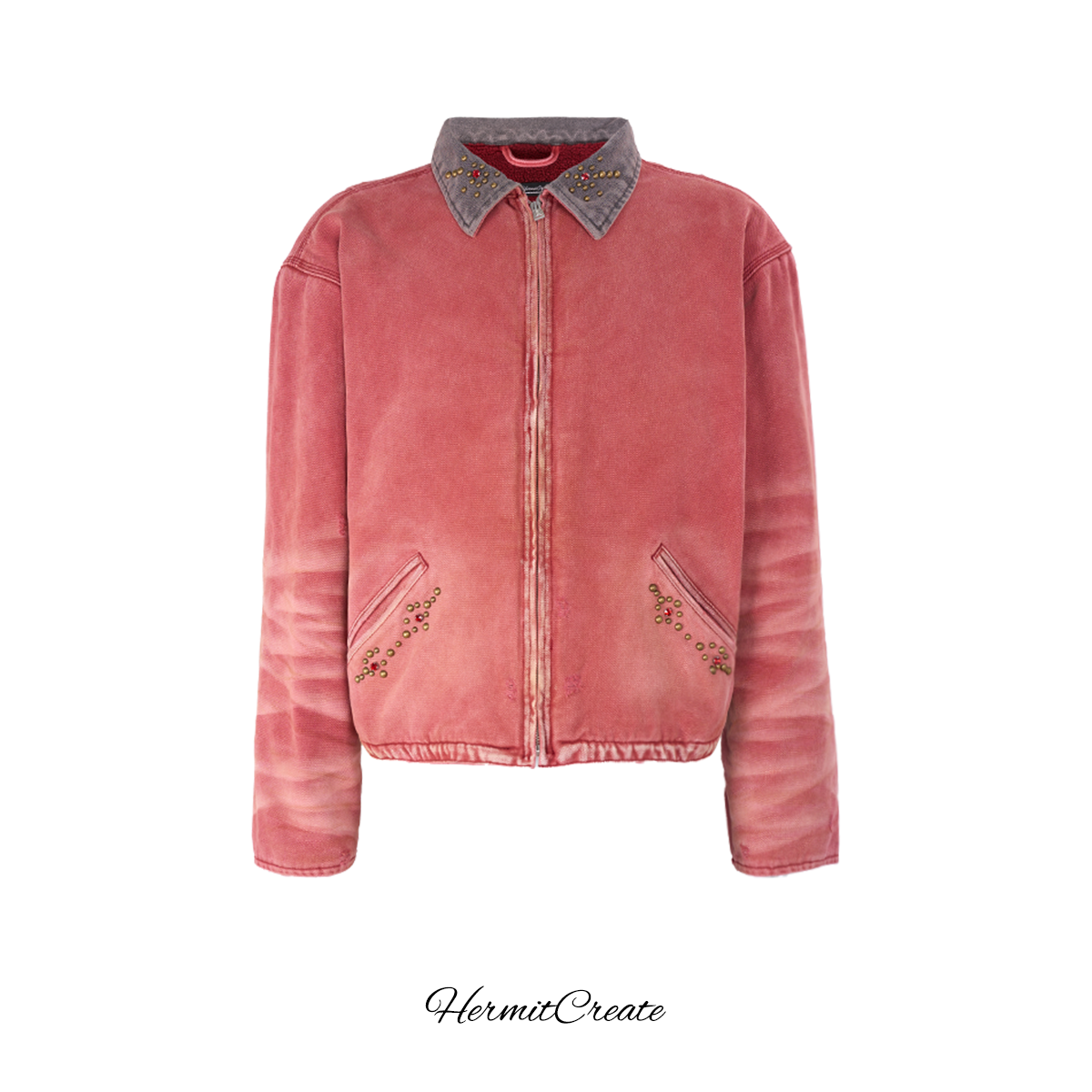 HC/HermitCreate washed rivet jacket made of old J97 fleece lining, street trend, autumn and winter thick style