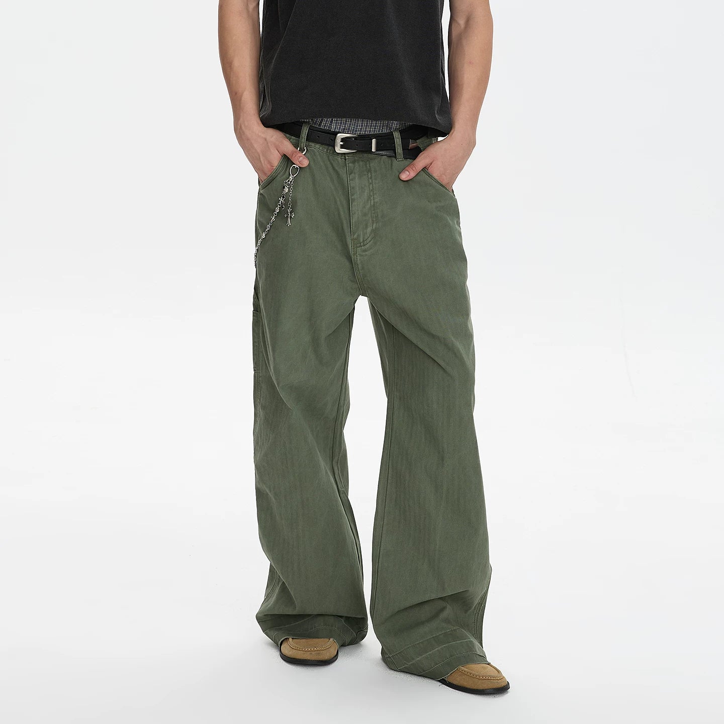 A PUEE retro American vintage vintage work pants with a high-end feel for couples, loose straight leg slimming casual pants