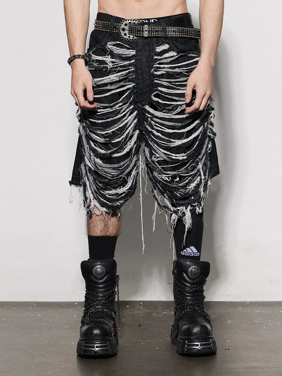DND4DES/New Pants Band Same Style/American Street Heavy Industry Washed Knife Cut Jeans, Quarter Pants, Shorts