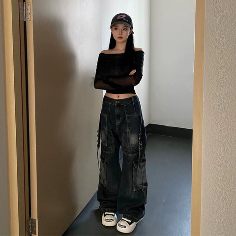 Nine ring big knife pants jeans retro straight tube DND4DES original youth trend black pants