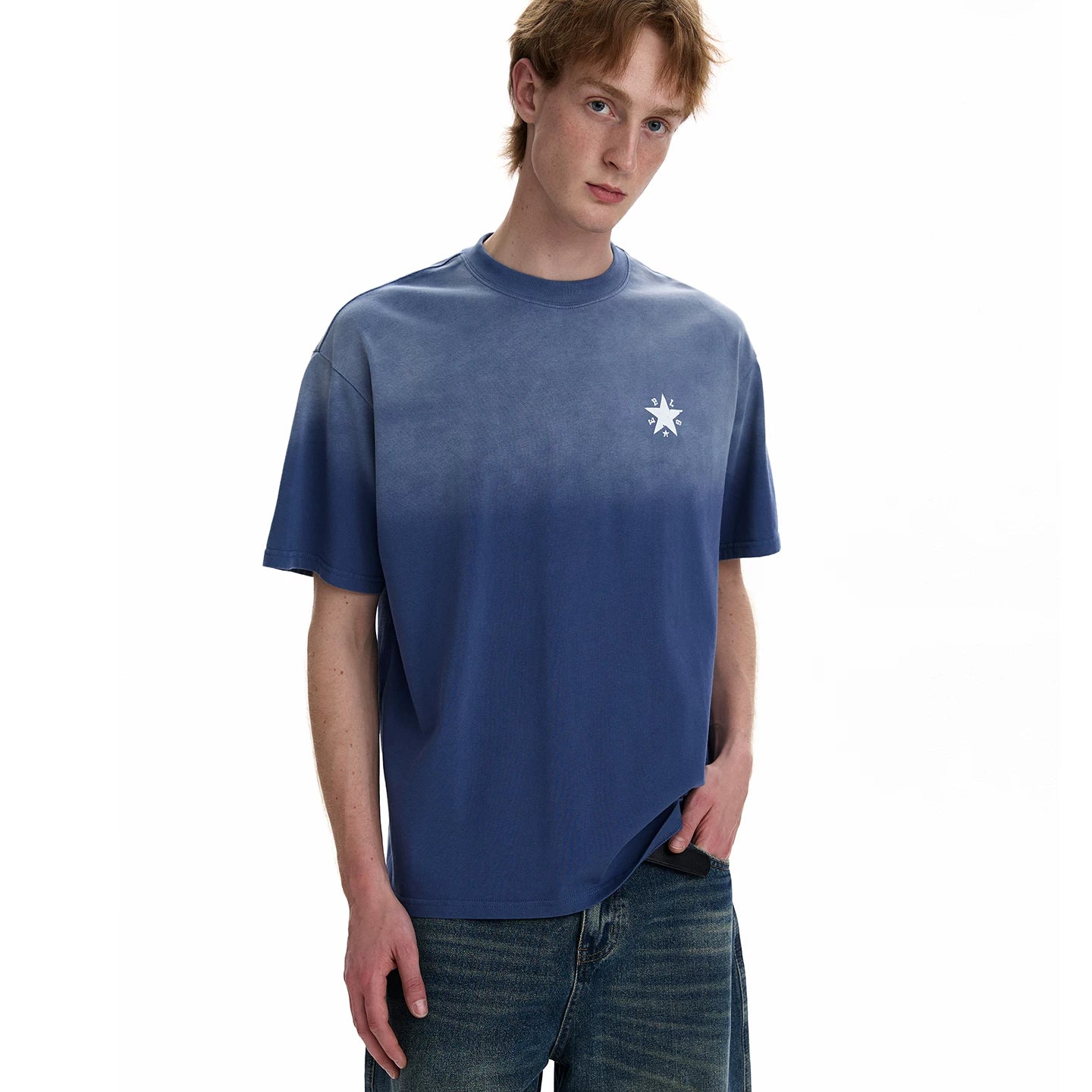 A PUEE Street Retro Vintage Doing Old Star Short sleeved T-shirt Trendy Couple Rascal Handsome Loose Versatile Top Summer