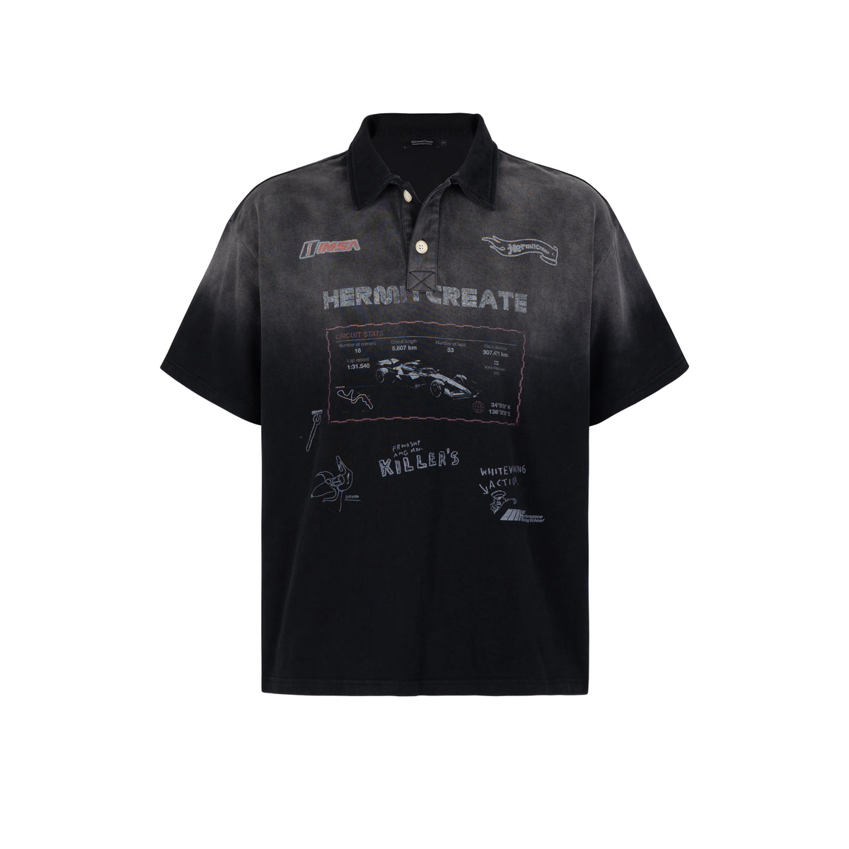 HC/HermitCreate racing series faded vintage printed polo shirt double-sided printed short sleeved shirt