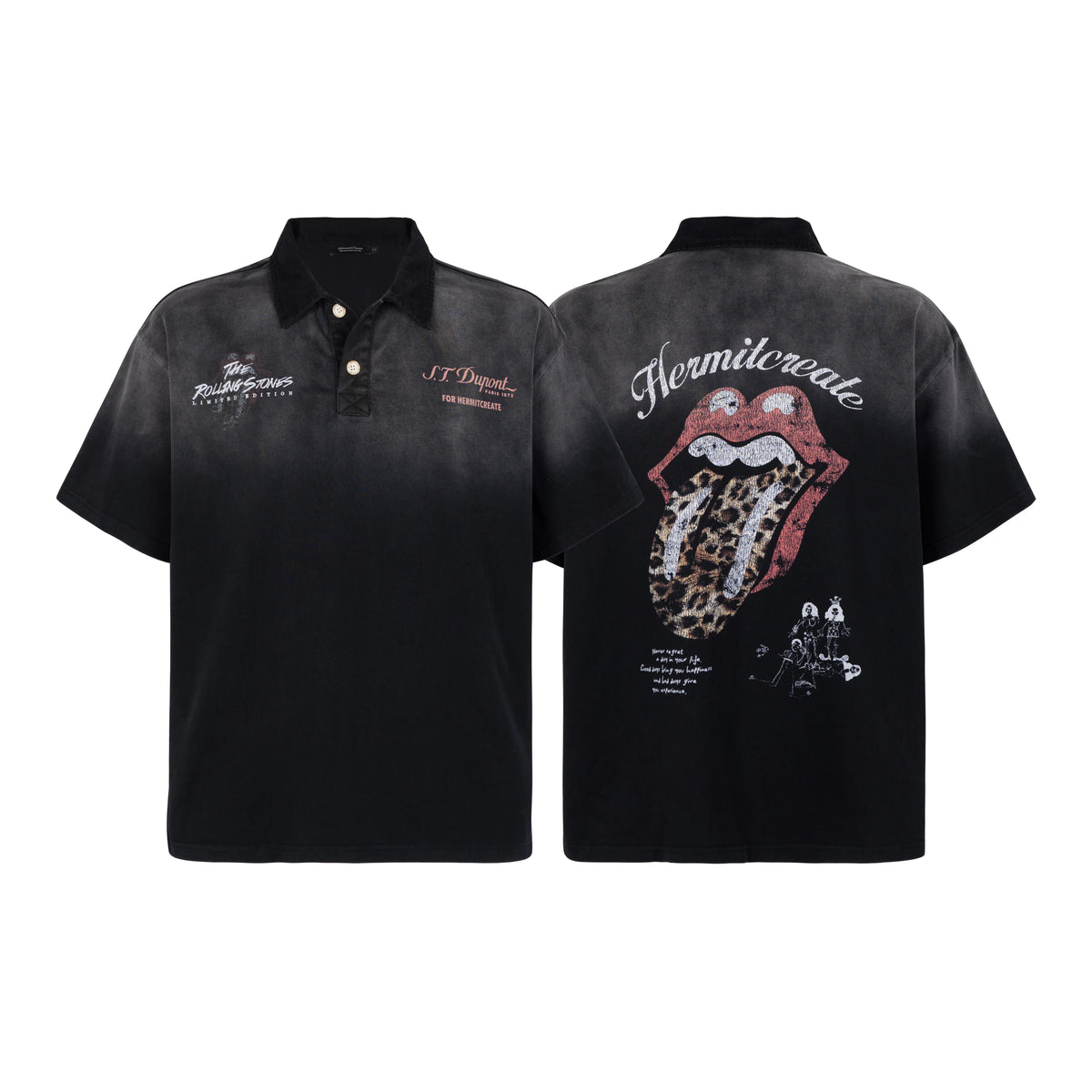 HC/HermitCreate band parodies faded vintage printed polo shirts with double-sided printed short sleeves