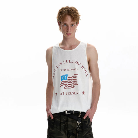 A PUEE American letter printed sweat vest cleanfit casual loose and versatile skin friendly T-shirt top