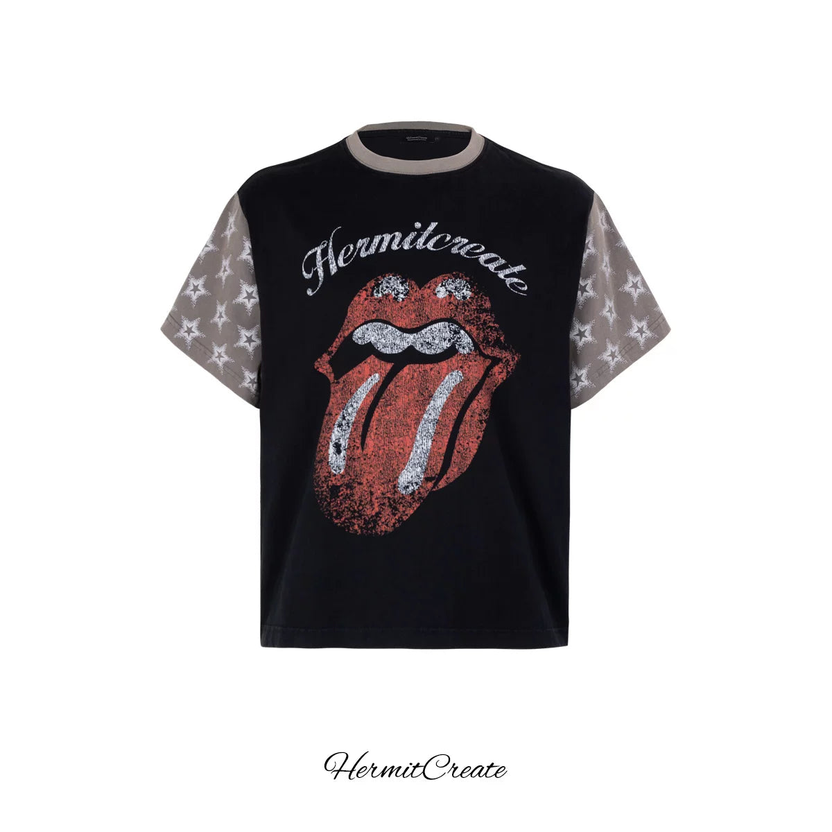 HC/HermitCreate Band Second Creation Printed Collar Star Shoulder Short Sleeve