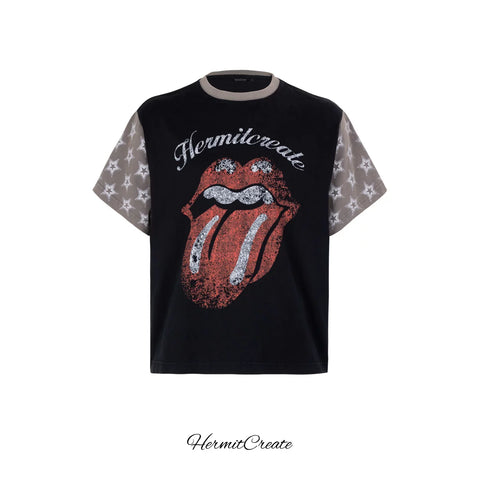 HC/HermitCreate Band Second Creation Printed Collar Star Shoulder Short Sleeve