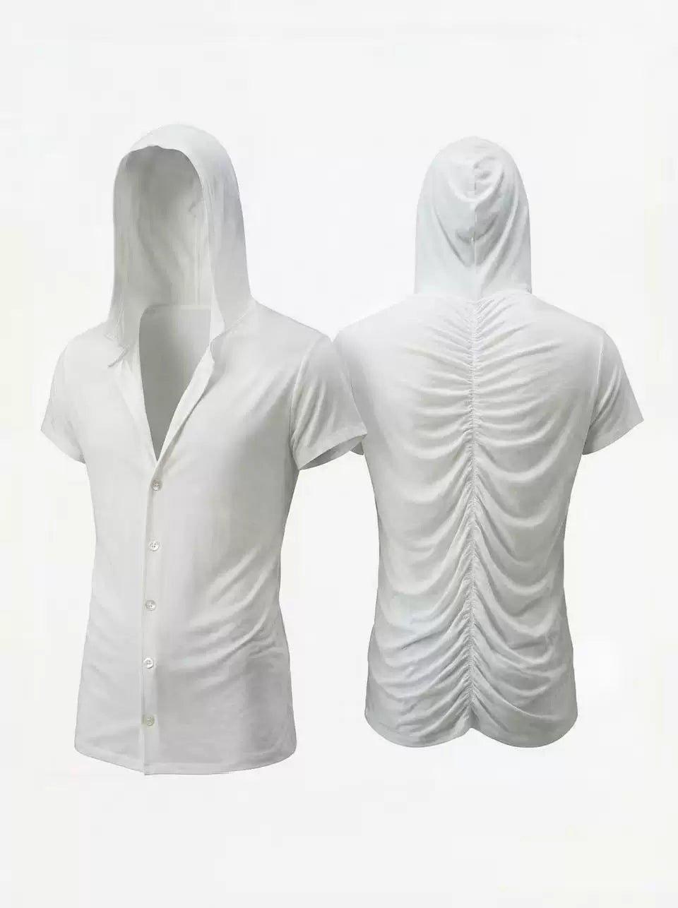 DND4DES niche design hooded T-shirt pleated design niche wool blend short sleeved shirt