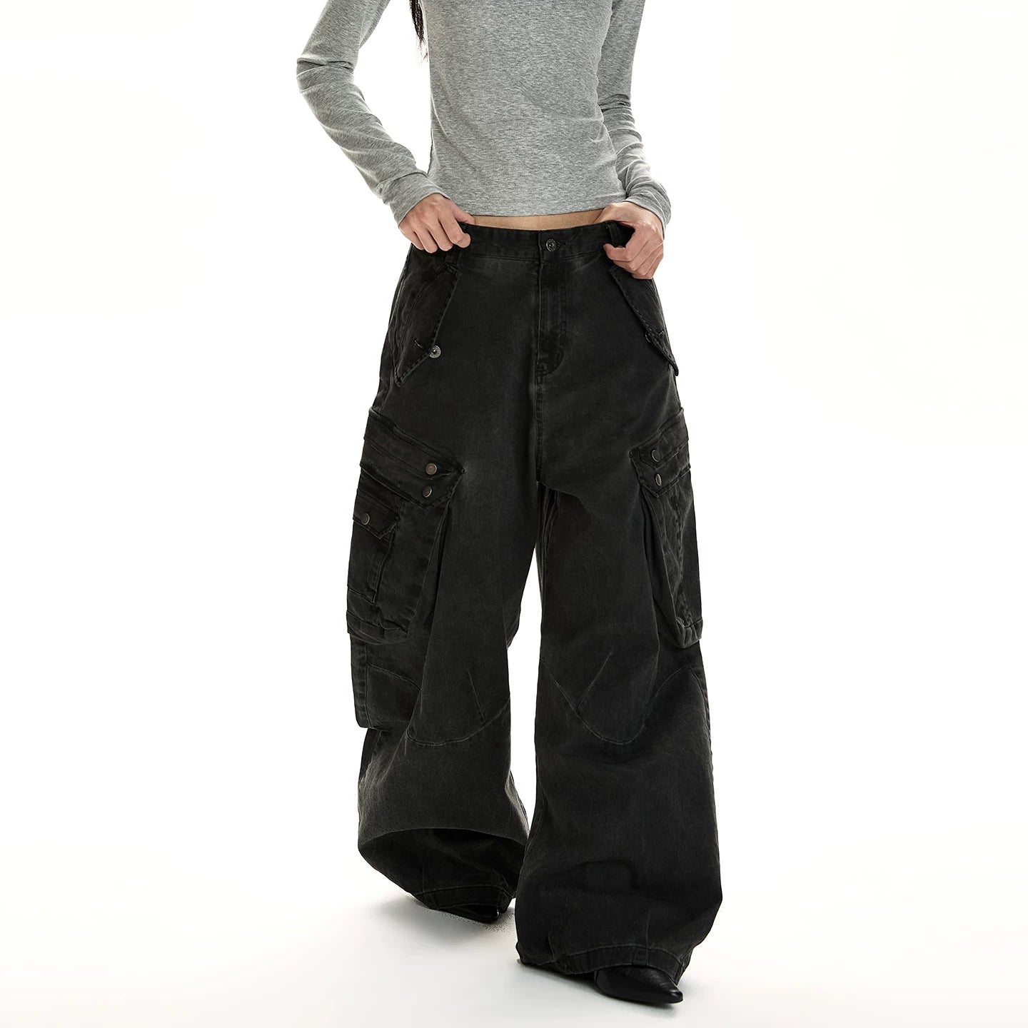 A PUEE vintage vintage multi pocket silhouette curved knife work pants baggy wide leg loose casual pants