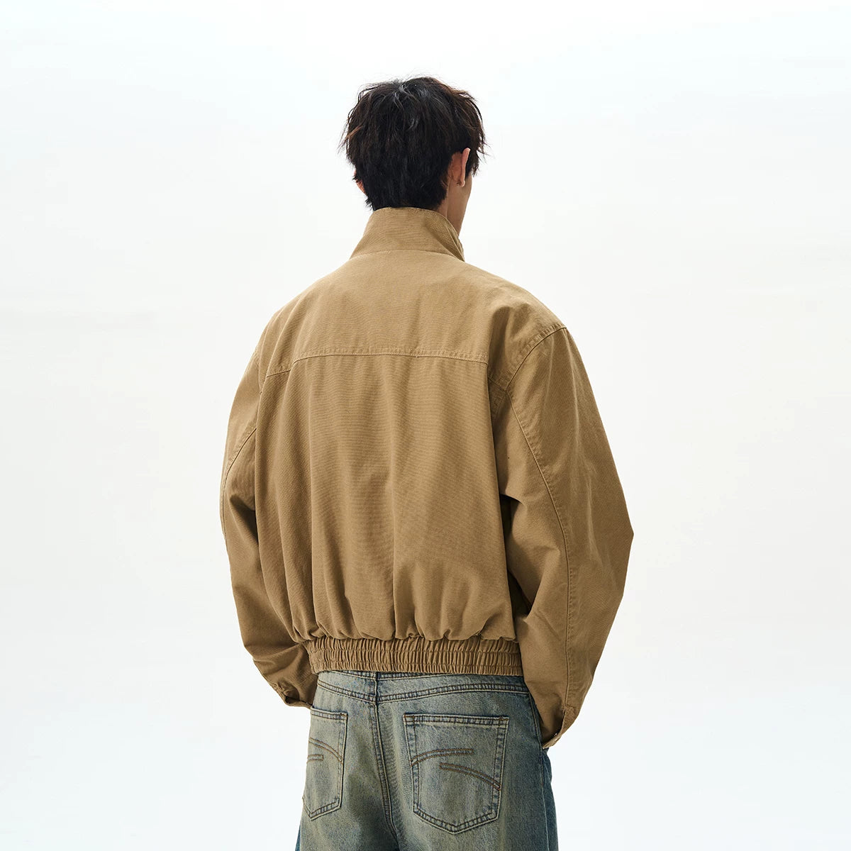 A PUEE American retro bomber standing collar pilot jacket men's and women's boxy short Barn style workwear jacket