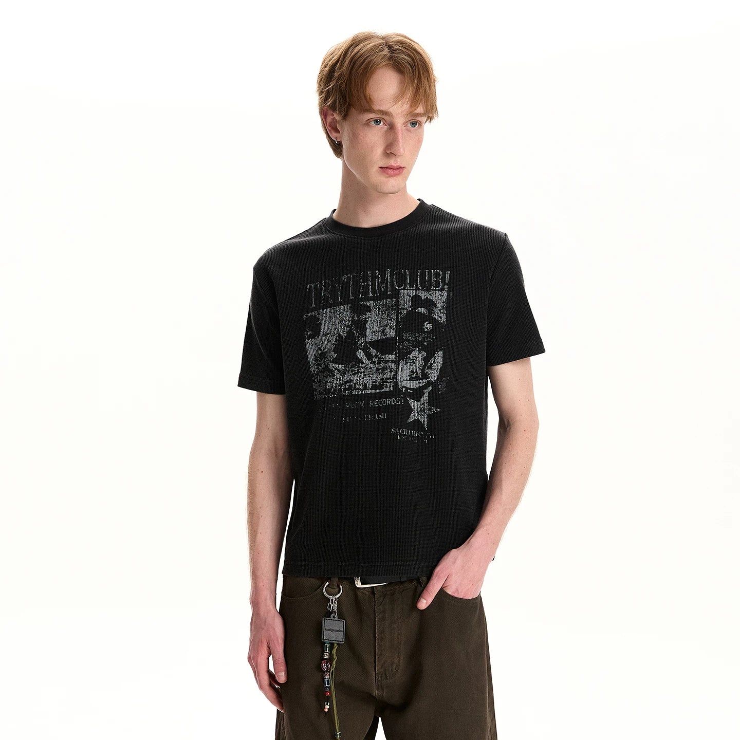 A PUEE Street Retro Rascal Handsome Vintage Light Asian Style Short sleeved T-shirt Boxy Fit Short Shoulder Top
