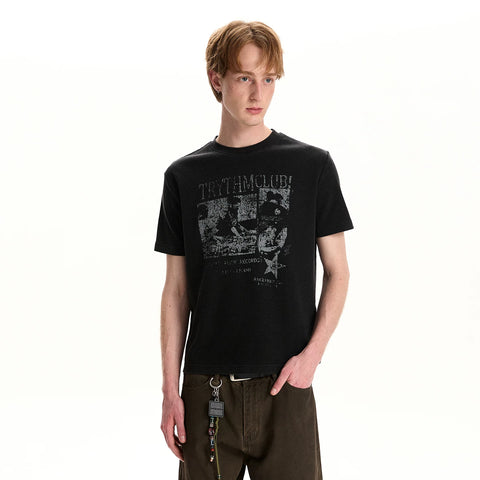 A PUEE Street Retro Rascal Handsome Vintage Light Asian Style Short sleeved T-shirt Boxy Fit Short Shoulder Top