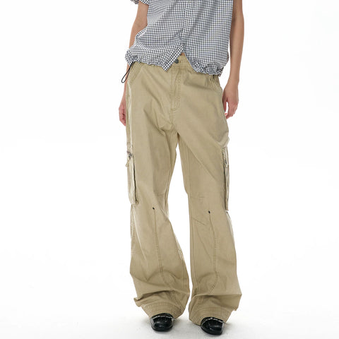 A PUEE retro nomadic style multi pocket work pants for men and women, loose straight leg, street style, yuppie feeling, American casual pants