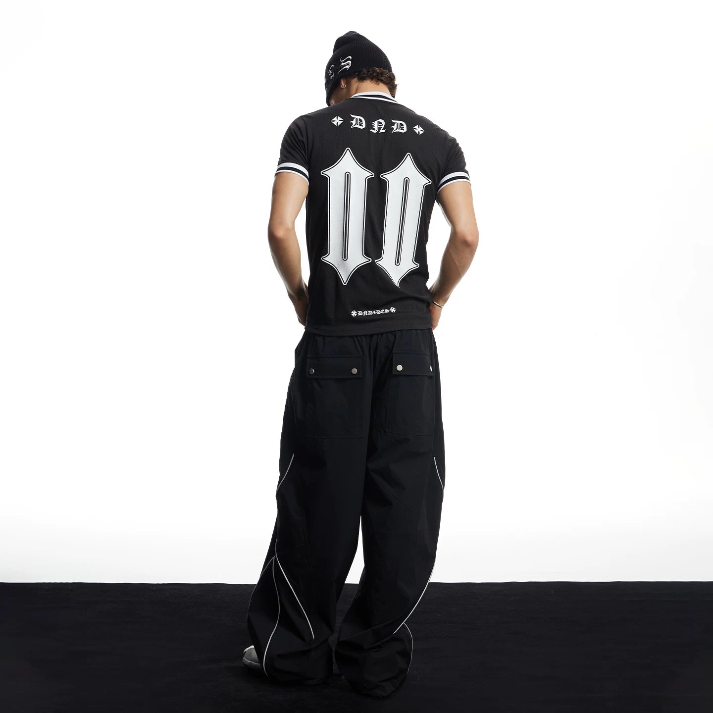 DND4DES American street retro slim fit jersey with Gothic alphanumeric print mesh breathable short sleeved T-shirt