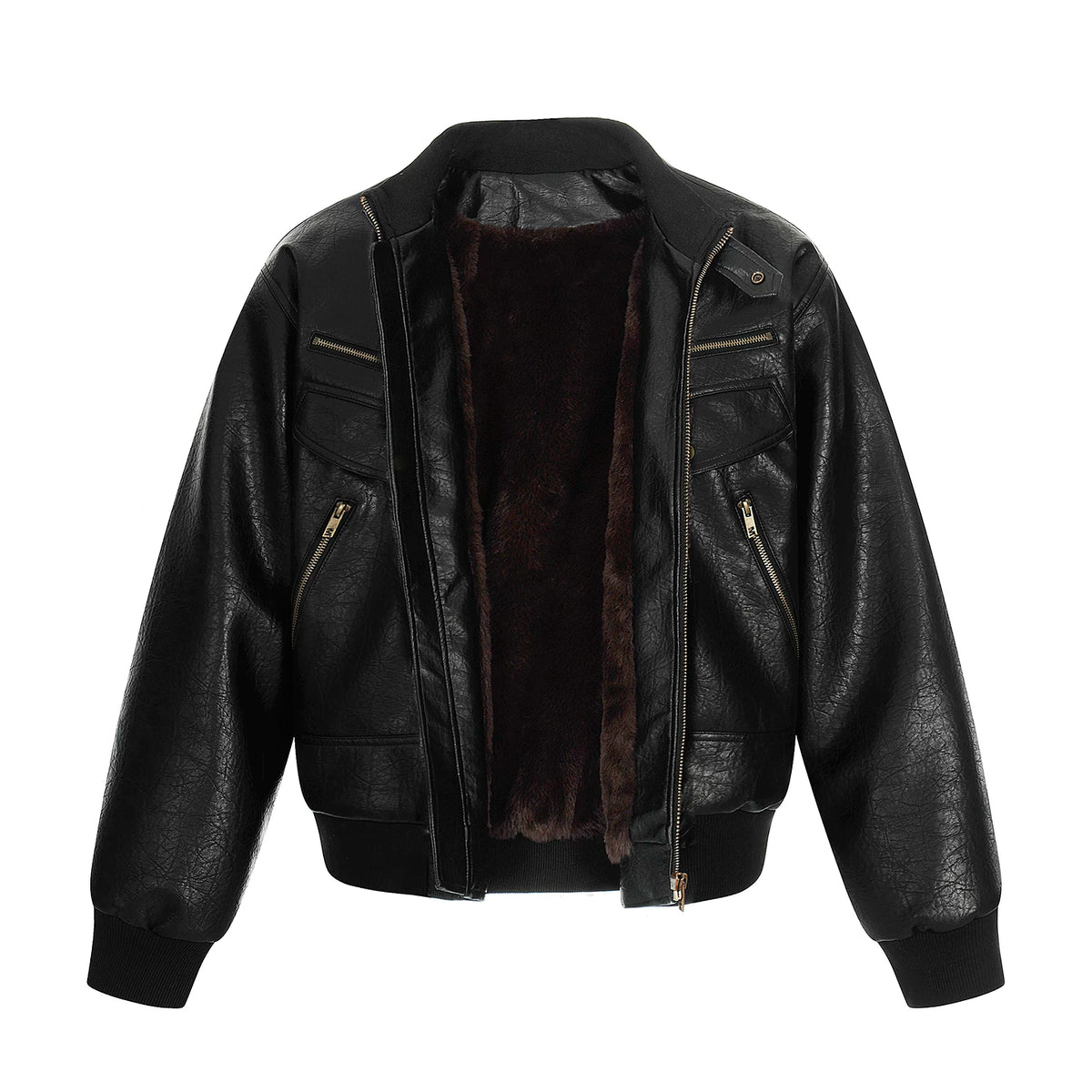 A PUEE American retro texture design PU leather jacket boxy multi pocket silhouette motorcycle suit jacket trendy