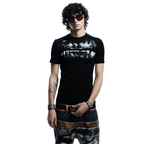 DND4DES dental drill opium dark tight print elastic slim fit wool blend inner bottom short sleeved T-shirt