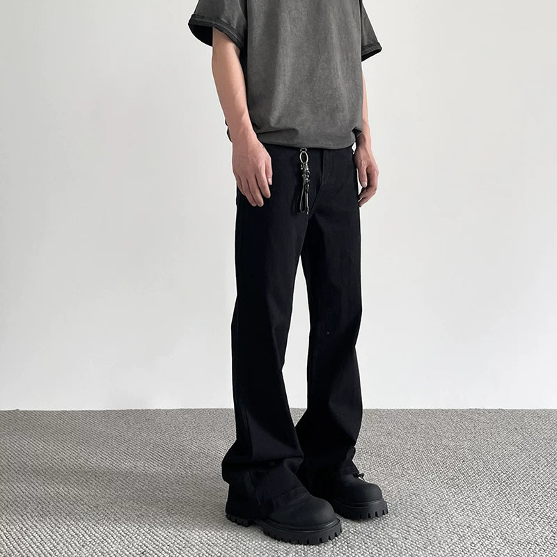 APUEE American High Street Cleanfit Solid Color Black Casual Pants Trendy Straight Tube Look Slim and Micro Pull Vibe Style Pants