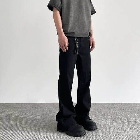 APUEE American High Street Cleanfit Solid Color Black Casual Pants Trendy Straight Tube Look Slim and Micro Pull Vibe Style Pants