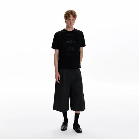 A PUEE American retro vintage vintage vintage vintage round neck T-shirt for men and women, light Asian style shoulder cut short top for summer