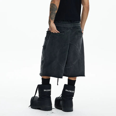 DND4DES original design deconstruction double waisted washed distressed cropped pants 340g pure cotton shorts loose sweatpants